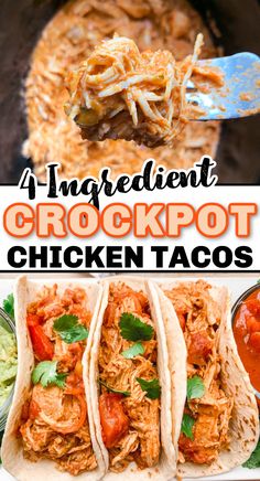 chicken tacos with salsa and cilantro on the side in a crockpot