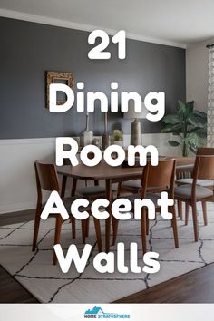 A collection of dining rooms featuring various accent walls, including green, navy, and burgundy tones, enhancing the unique decor in each space. Wall Ideas