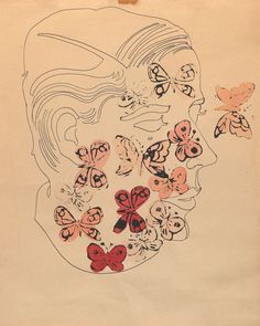 a drawing of a woman with butterflies in her hair