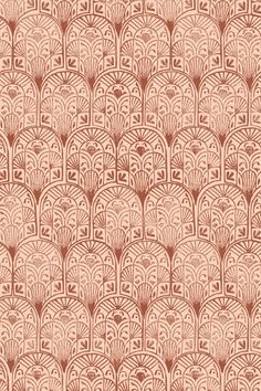 an art deco wallpaper pattern in red and beige colors, with fan shaped shapes