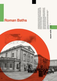 the cover of roman baths, with an orange and green circle in front of it