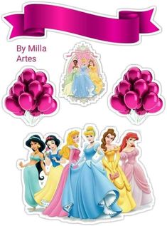 disney princess stickers with balloons and ribbons