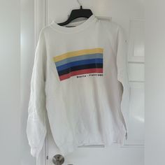 Brandy Melville Biarritz France Sweatshirt Never Worn. No Longer Made Or Sold Retro White Sweatshirt For Winter, White Retro Winter Sweatshirt, Retro White Winter Sweatshirt, Retro White Long Sleeve Top, White Retro Long Sleeve Top, White Cotton Crew Neck Sweatshirt, Retro White Sweatshirt For Spring, White Retro Sweatshirt With Relaxed Fit, White Retro Sweatshirt Relaxed Fit