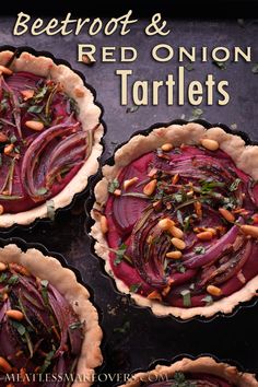 beetroot and red onion tartles with pine nuts