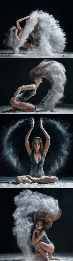 three different images of a woman in the water