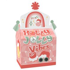 a pink christmas gift box with santa's hat on top