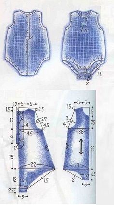 the blueprinted drawing shows how to make a vest for a child's bodysuit