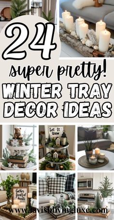 Winter tray decor Winter Tray Decor, Winter Decor Ideas For The Home, Winter Tray, Table Tray Decor, Winter Bedroom Decor, January Decor, Tray Decor Ideas, White Fairy Lights, Christmas Tray