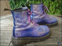 2 Vegan Dr Martens, Galaxy Boots, Space Clothes, Doctor Martens, White Doc Martens, Galaxy Shoes