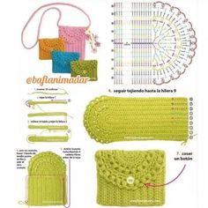 the crocheted purse is shown with instructions to make it look like it has been made