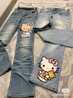 Sanrio Jeans, Hello Kitty Jeans, Hello Kitty Pants, Sanrio Outfits, Sanrio Clothes, Sanrio Clothing, Sanrio Collection, Hello Kitty Gifts, Hello Kitty Merchandise