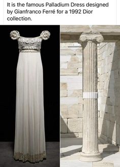 Architecture Inspired Fashion, Column Architecture, Ancient Greek Clothing, Victorian Era Dresses, Dragons Clothes, Goddess Costume, Fashion Journals, Gianfranco Ferre, Art Dress