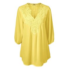 Plus Size Sweet Crochet Spliced Tunic Blouse - Yellow - 2B01350957 - Women's Clothing, Plus Size Women's Clothing  #PlusSizeWomensClothing #Women's #Clothing # #Plus #Size #Women's #Clothing Blouse Size Chart, Trendy Plus Size Clothing, Plus Size Womens Clothing, Crochet Trim, Women Shirts Blouse, Mini Shift Dress, Tunic Blouse, Red Blouses, Plus Size Blouses