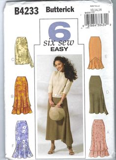 a woman's skirt and top sewing pattern from the butterick book, size 6