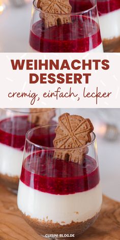 desserts with red and white frosting in small glasses