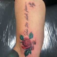 a woman's foot with a rose tattoo on it that says, happy birthday