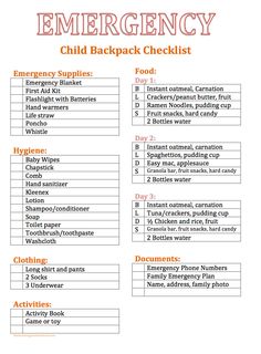 Emergency Kit For Kids, 72 Hour Kit, Emergency Checklist, 72 Hour Emergency Kit, Emergency Preparedness Food, Emergency Prepardness, 72 Hour Kits