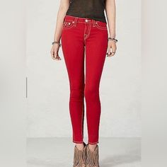 True Religion Red Skinny Jeans/Pants. Actual Waist Measurement Is 26”, Inseam Is 29”, And Rise Is 8”. Fitted Mid-rise Red Jeans, Red Fitted Mid-rise Jeans, Stella Jeans, Yellow Denim, Stretch Leggings, Waist Measurement, True Religion Jeans, True Religion, Stretch Jeans