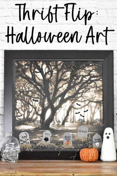 an image of a halloween scene with the words thrift tip halloween art