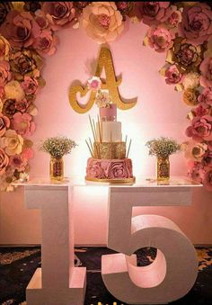 an image of a table with flowers on it and the number fifteen in front of it