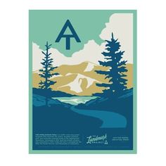 a poster with the letter a in it and trees on the other side of the image