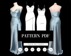 Split Silk Slip Maxi Dress Pattern Cowl Neck Dress Bias - Etsy Beginner Dress Pattern Formal, Bias Dress Pattern, Bias Cut Dress Pattern, Formal Dress Sewing Patterns, Prom Dress Patterns, Silk Dress Pattern, Cowl Neck Dress Pattern, Prom Dress Sewing Patterns, Victorian Dress Pattern