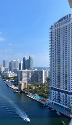 an aerial view of the city and water from a high rise building in miami, florida