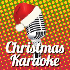 a christmas karaoke with a santa hat on it's head and the words, christmas karaoke