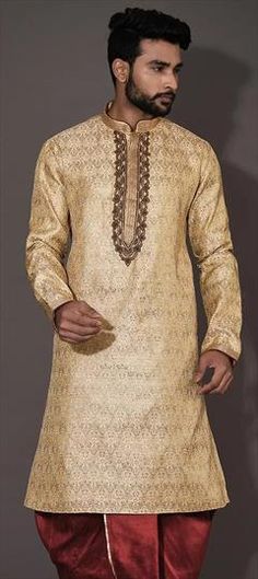 Beige and Brown color Kurta in Jamawar fabric with Embroidered, Thread, Zardozi work Luxury Traditional Nehru Jacket For Puja, Jamawaar Fabric, Party Wear Kurta, Zardozi Work, Thread Work, Jaipur, Brown Color, Party Wear, Size Chart