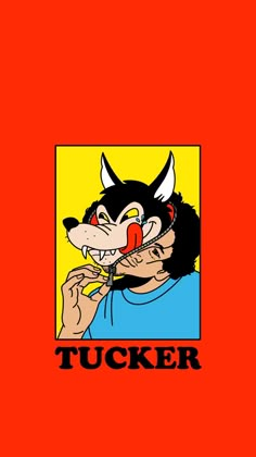 an image of a cartoon character brushing his teeth with the word tucker on it's side