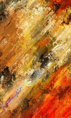 an abstract painting with orange, yellow and red colors