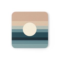 a square coaster with an image of the moon and ocean waves in pastel colors