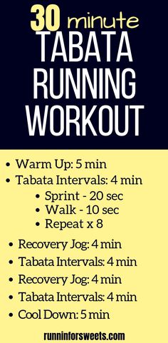 the 30 minute tabata running workout is shown in black and yellow with white lettering