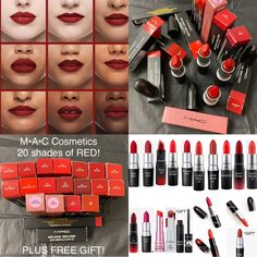 20 Full Size Mac Red Shades Collection Set. Brand New Authentic Mac Cosmetics All Different Shades Of Red Majority Are Limited Edition. In This Collection Set You Will Receive 20 Mac Different Red Shades Of Lipstick Colors: Ruby Woo Ruby New Ruby You Lady Danger Russian Red X2 Lady Bug X2 Local Celeb Mangrove Maison Rouge X2 Sweet Sakura E For Effortless Lovers Only Rouge Awakening That Tickles Dallas Barbecue Shamelessly Vain Chilli Plus Two Free Gifts With Purchase, You Will Get A Mini Mac Lip Different Red Shades, Russian Red Mac Lipstick, Mac Red Lipsticks, Shades Of Red Color, Shades Of Lipstick, Lipstick Names, Mac Russian Red, Ruby Woo Lipstick, Pink Matte Lipstick