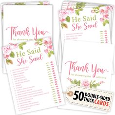 the printable thank card is shown with pink flowers