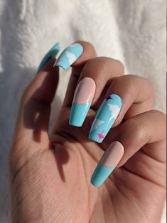 Light Blue Cloud Sky Press On Nails / French Tip / Any Shape / Etsy Sky Blue French Tip, Press On Nails French Tip, Fake Gel Nails, Press On Nails French, Blue French Tip, Sky Blue Nails, Nails French Tip, Blue French Tips, Glitter Accent Nails