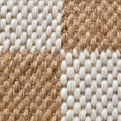 two different colored rugs with white and brown designs on them, one is made out of jute