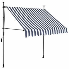 an awning with black and white stripes on the top, set up against a white background