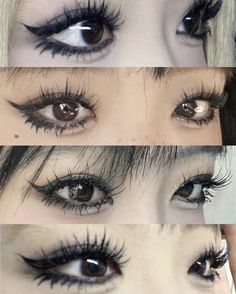 Gyaru Assesories, Alt Makeup Ideas Eyeliner, Cute Alt Makeup Ideas, Eye Bag Makeup Look, Emo Douyin Makeup, Batwing Makeup, Anime Eyeliner Styles, Blonde Hair Anime Character, Eyeliner Reference