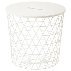 a white wire basket with a lid