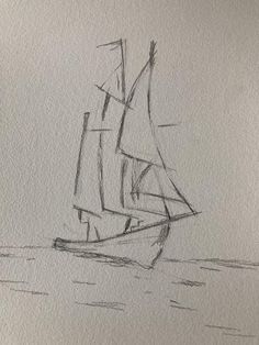 a drawing of a sailboat in the ocean