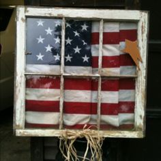 an old window with the american flag painted on it is for sale at $ 25