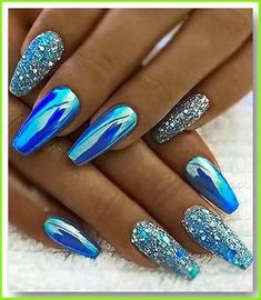 Metallic Nails Design, Blue Chrome Nails, Blue Nail Art Designs, Blue Glitter Nails, Chrome Nails Designs, Special Nails, Blue Acrylic Nails, Metallic Nails, Nail Designs Glitter