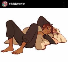 a drawing of a person laying on the ground with their arms around each other and legs crossed