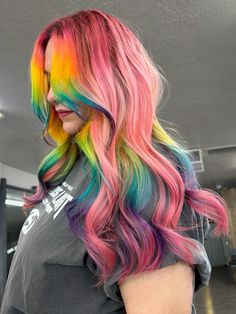 Rainbow Bangs, Pastel Rainbow Hair, Mermaid Hair Color, Vivid Hair Color, Rainbow Hair Color, Soft Beauty, Hair Creations, Fantasy Hair