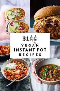 vegan instant pot recipe collage with text overlay