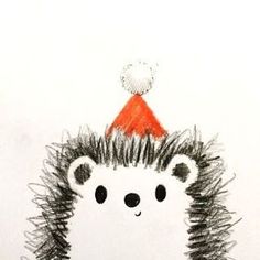 a drawing of a hedge with a red hat on it's head is shown