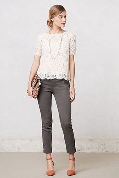 @roressclothes closet ideas #women fashion outfit #clothing style apparel Crochet Top and Cropped Pants via Mode Tips, Outfit Trends, Looks Chic, Grey Pants, Work Wardrobe, Professional Outfits, Business Casual Outfits, Work Attire