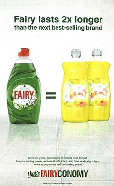 an advertisement for fairy laundry deterant with two bottles next to each other on the floor