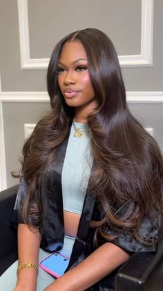 Brown Wig Hairstyles Black Women, Chocolate Brown Hair With Highlights Black Woman, Brown Weaves Black Women, Brown Hair Colors On Brown Skin, Hair Colors On Brown Skin, Coco Brown Hair, Chocolate Brown Hair Black Women, Dark Brown Hair Black Women, Brown Hair Sew In